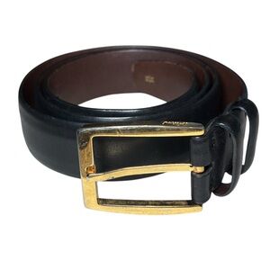 Brioni Handmade Men's Black Italian Leather Belt Gold Buckle 36